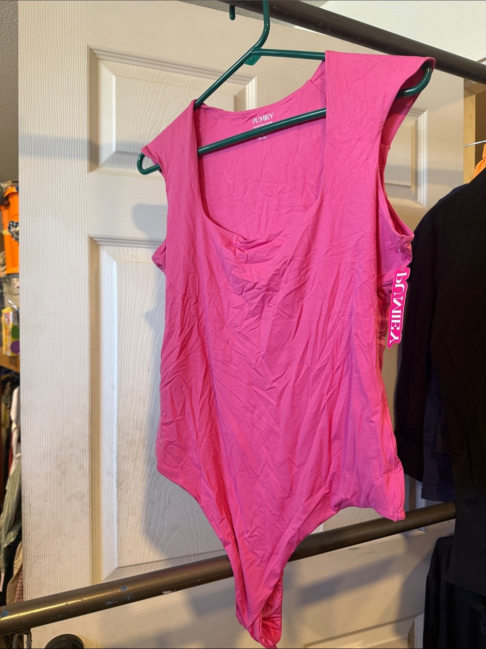 Pumiey Women's Hot Pink Scoop Neck Sleeveless Bodysuit